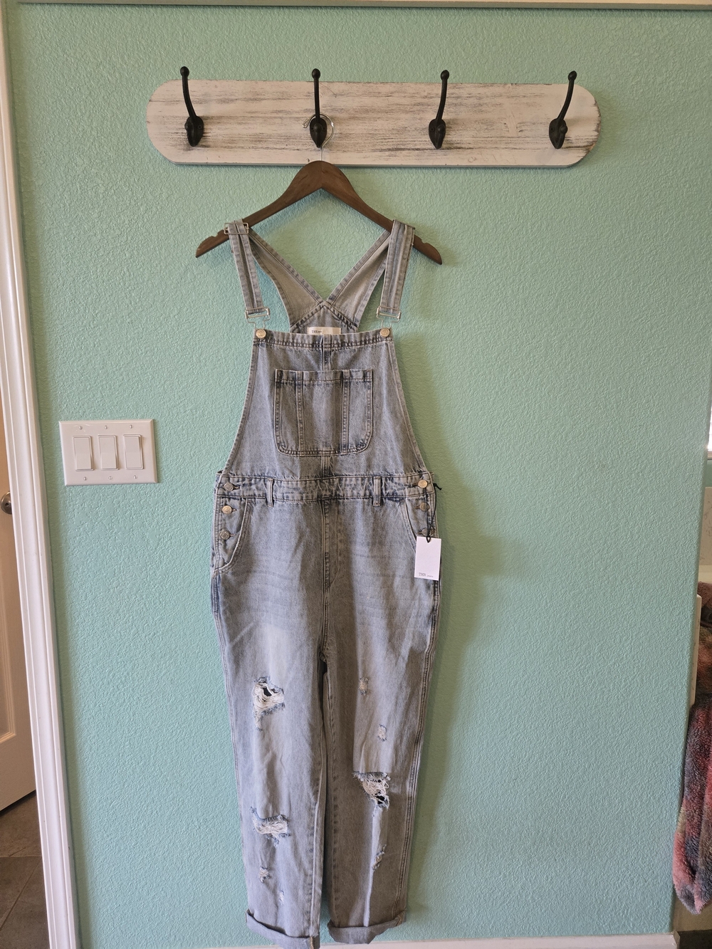 Light Blue Distressed Women's Denim Overalls